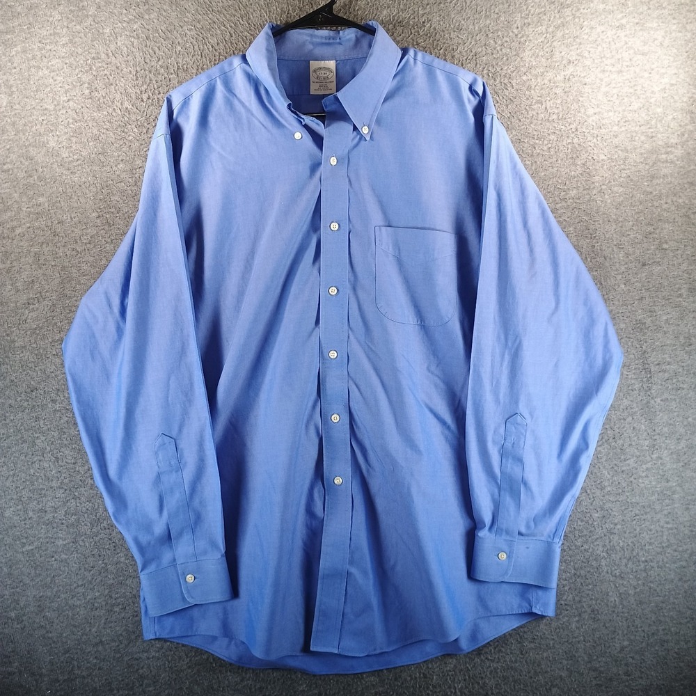 Brooks Brothers Dress Shirt Men 17-34 XXL Blue Button Long Sleeve Cotton Pocket